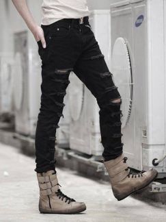 Quần jean nam đen rách bụi thời trang.