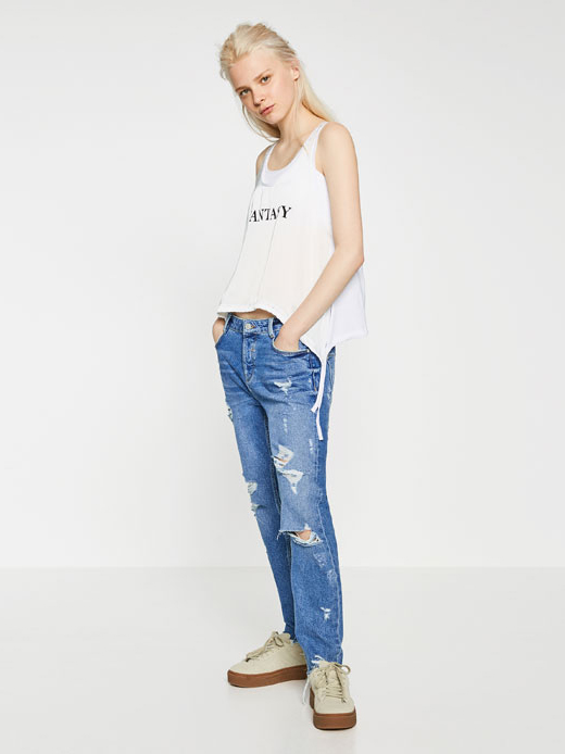 Quần jean dài rách nữ Zara 371