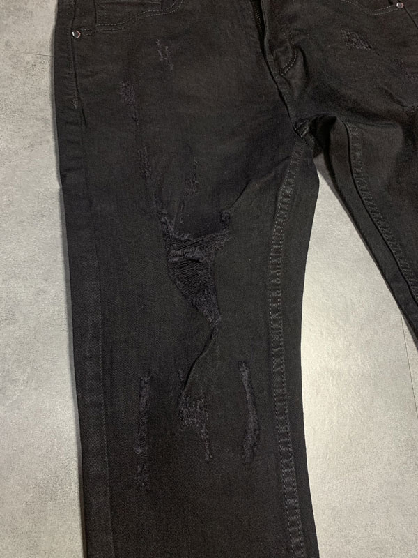 Quần jean dài nam đen rách gối zipper